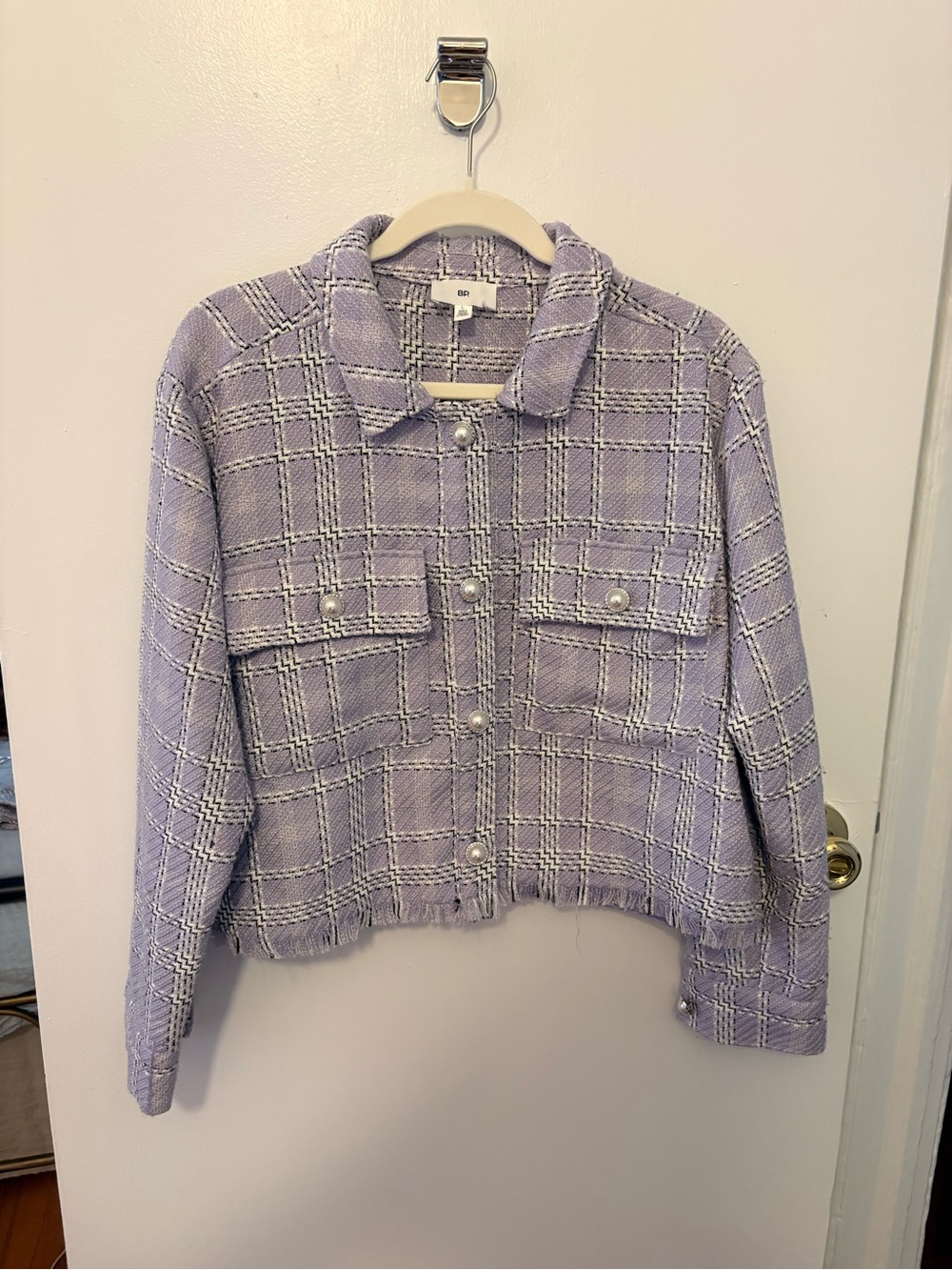 bp Lavender Plaid Cropped Tweed Jacket
